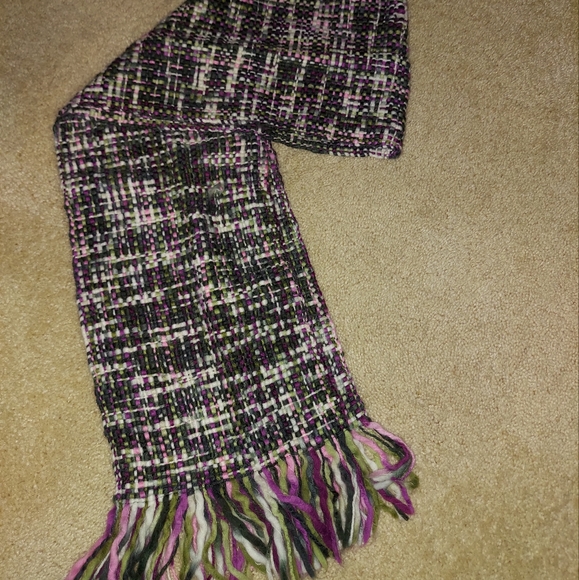 Madison 88~Multicolored Purple Green Woven Knit Scarf Tassel Details - Picture 10 of 13